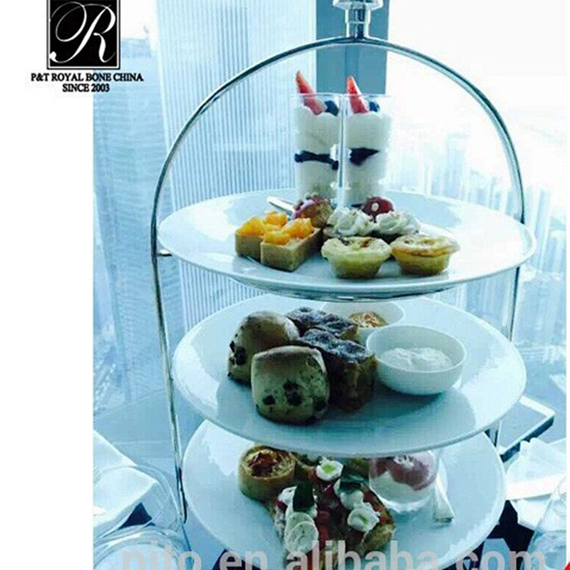 P&T ceramics factory porcelain high tea cake stand three tiers cake stand