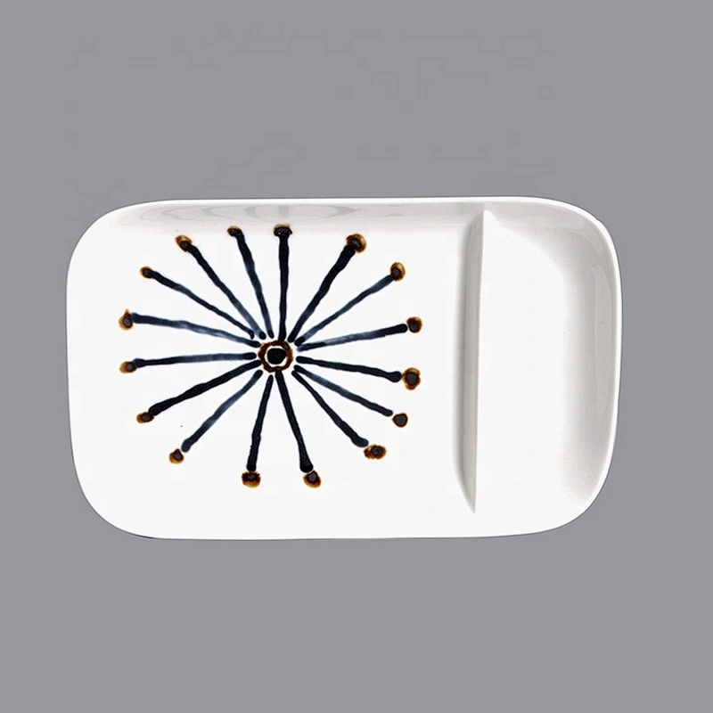 good design microwave safe japanese white 2 compartment rectangle snack tapas dish ceramic divided plate