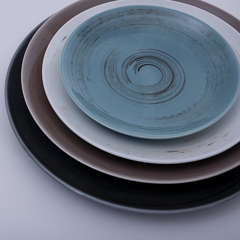 Wholesale Good Price Buffet Tableware porcelain Flat Plate Round Ceramic Rustic Porcelain Ceramic Plates