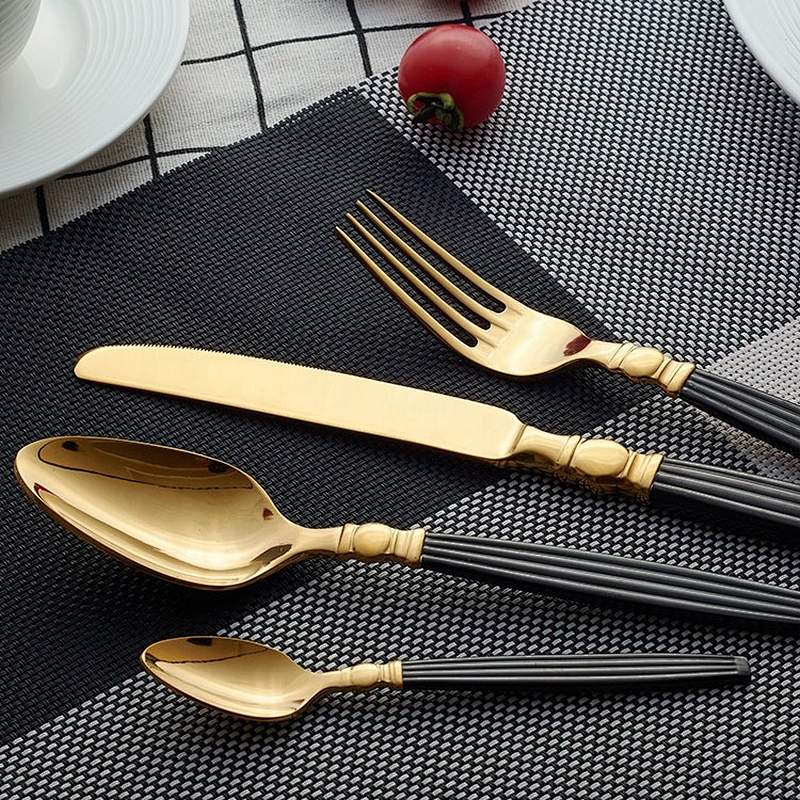 304 stainless steel cutlery , half black and half gold cutlery set