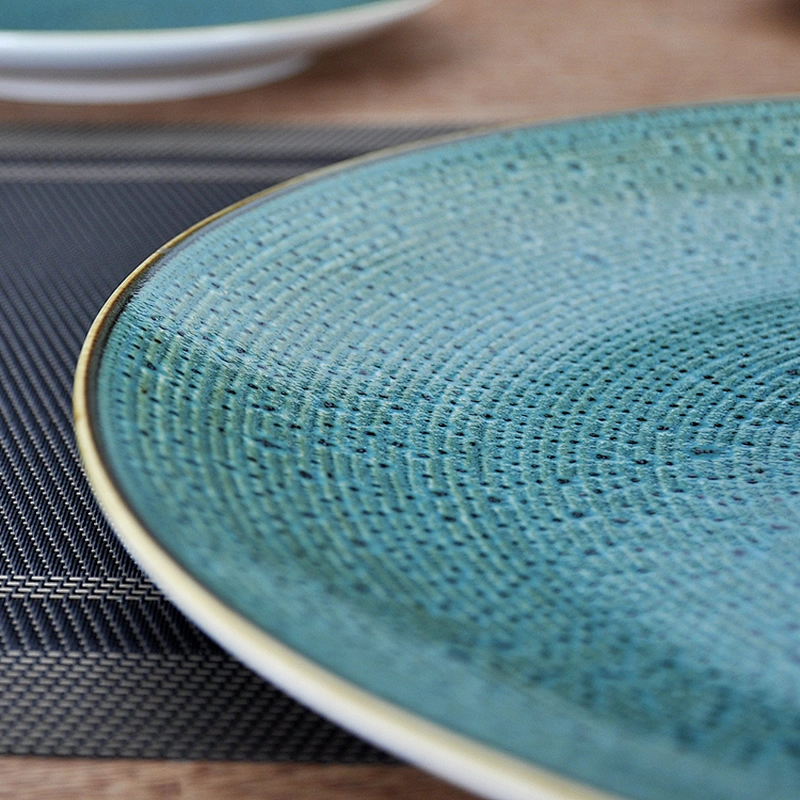 Chaozhou Factory Wholesale Blue Ceramic Plate,Smooth Flat Porcelain Dinner Plates