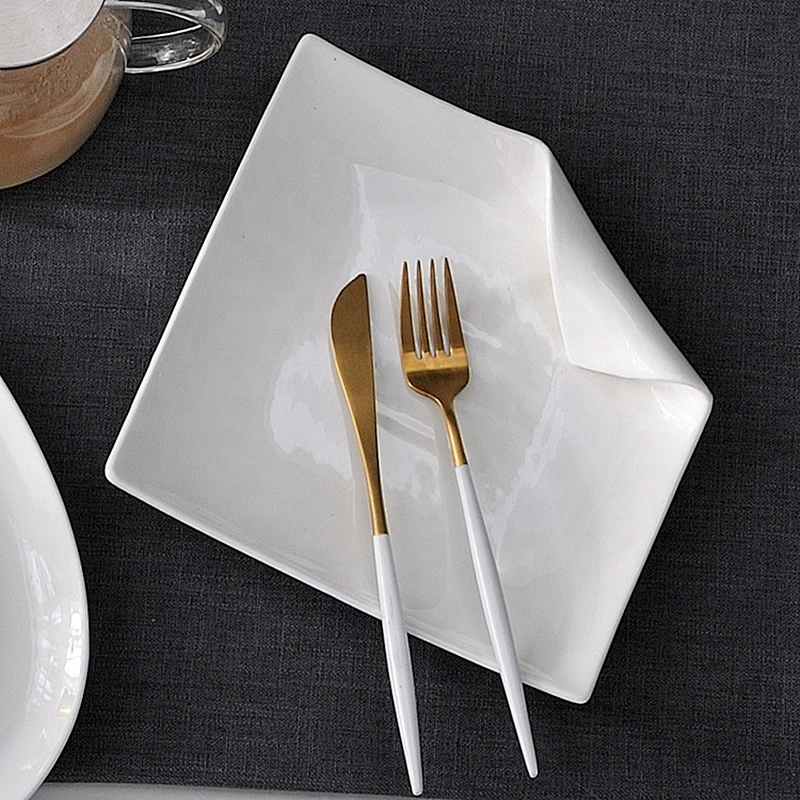 China supplier white tableware wholesale square porcelain ceramic dinner plates set for wedding