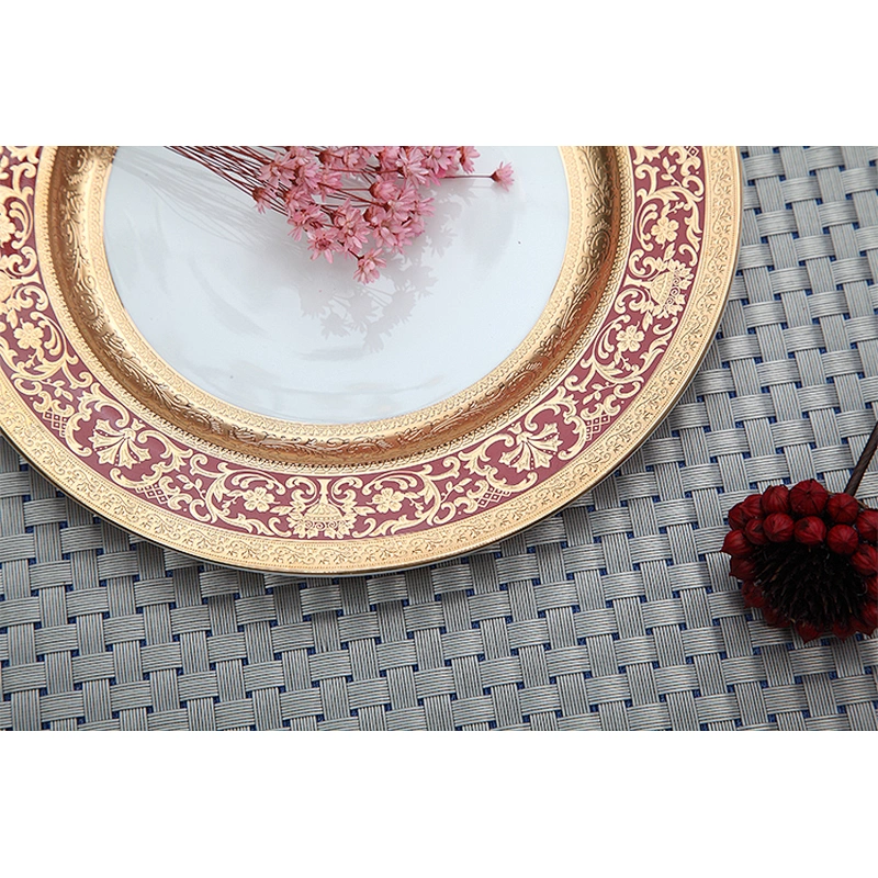 European style bone china plate Embossed gold red dinnerware oval bone china plate