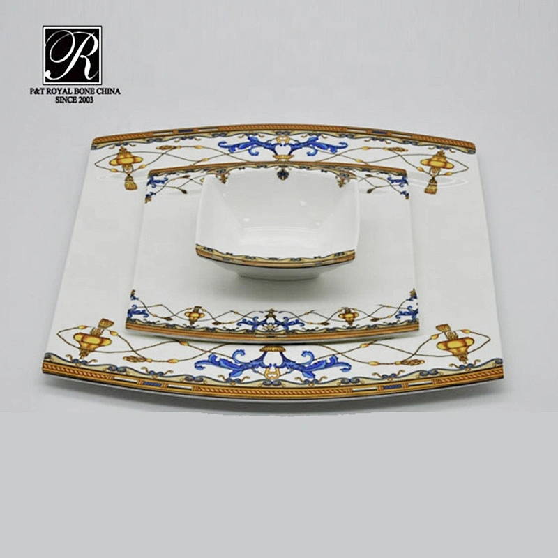 P&T Porcelain Manufacturer Customized Design Dinnerware Saudi Arabia Tableware Bone China Fancy Dinner Plates For Horeca
