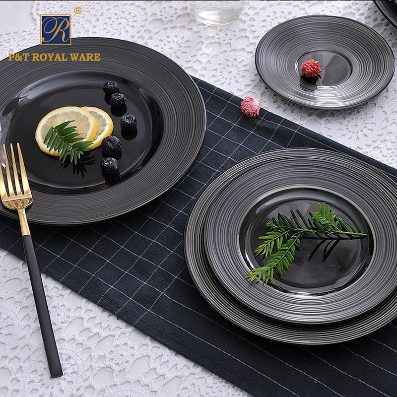 Hotel Black Color Plates Good Quality Porcelain Matt Black Dinnerware Hot Sale UAE Tableware Restaurant Crokery Plates