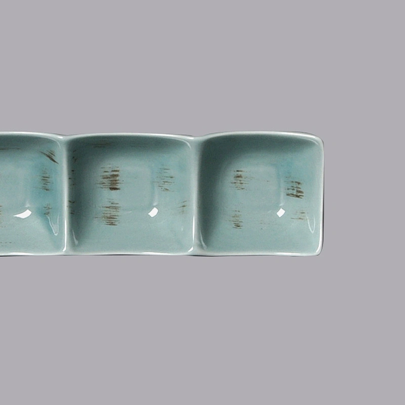 ceramic rectangular porcelain 3 compartment snack serving plates dish