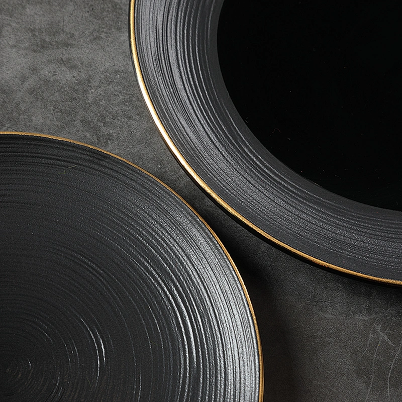 2020 Hot Sale Black Porcelain Bowl with Gold Rim, Saudi Arabia Moroccan Ceramic Salad Bowls