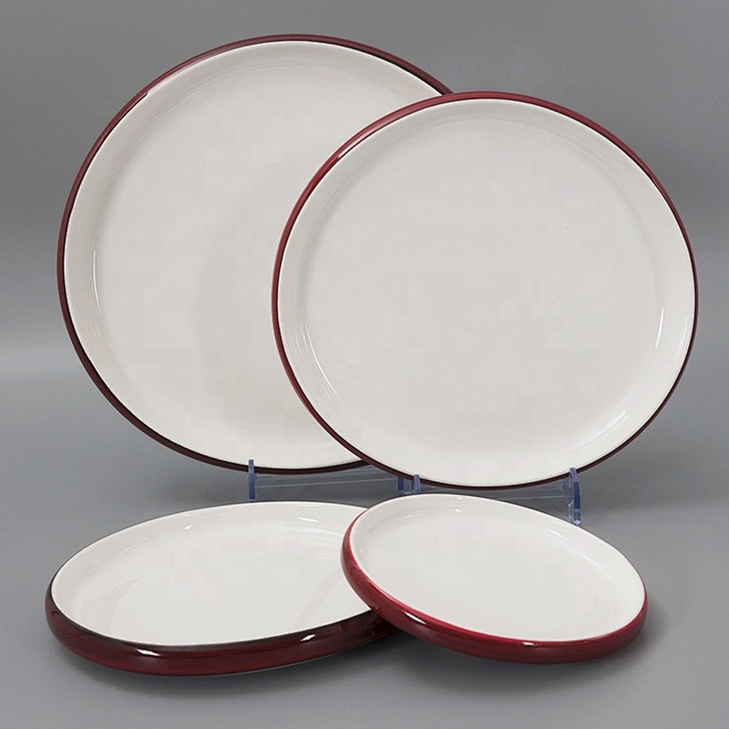 Manufacturer Modern Nordic Style Red White Flat Restaurant Dinner Plate Set