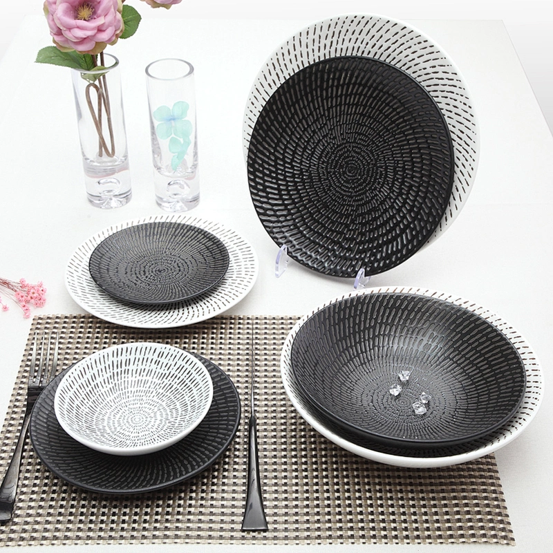 european style black ceramic commercial dinner plates used in restaurant