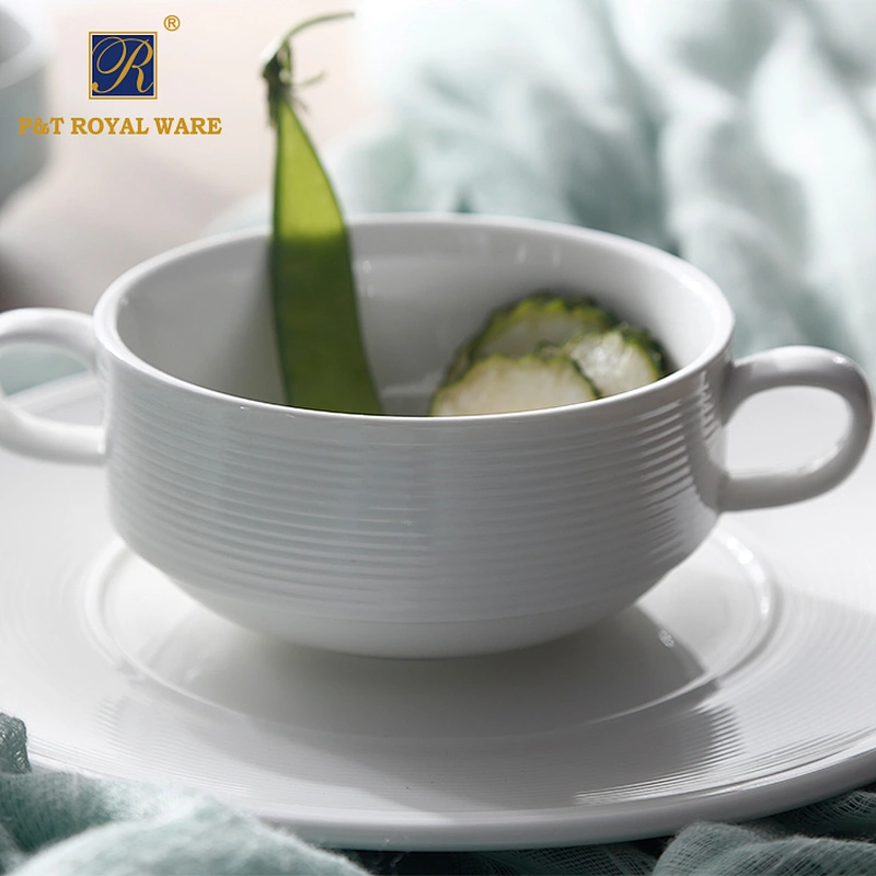 P&T Porcelain Factory Hotel Tableware Round Ceramics Dinnerware White Catering Table Plates Crokery Plates For Banquet Buffet