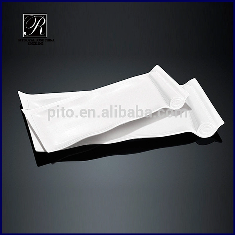 White Ceramic Plates Waves Rectangular Shape Plates