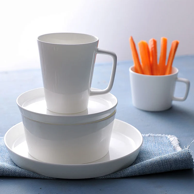 White Color Fine Porcelain New Bone China Deep Plates Breakfast Dinnerware 5pcs Tableware Sets For Hotel Restaurant