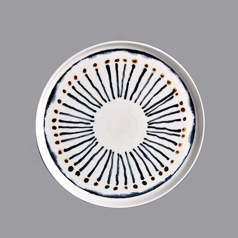 Wholesale manufacturer Straight Sided Glazed round Nordic white blue porcelain ceramic meat steak dinner plate