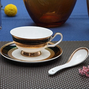 Royal Bone China Teacup And Saucer Embossed Ceramic Coffee Cup Set With 24K Golden Rim
