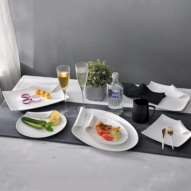 manufacturer cheap price rectangle restaurant hotel ceramic plate set rectangle serving tray plate