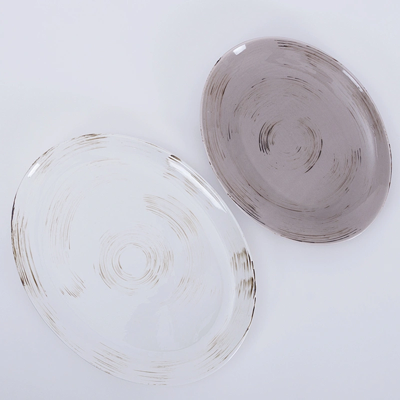 Wholesale Good Price Gray Porcelain Ceramic Oval Plate 12 Inch