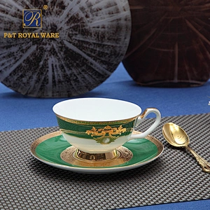 China Supplier Professional Hotel Decal Dinnerware Embossed Gold Green Bone China Dinnerware