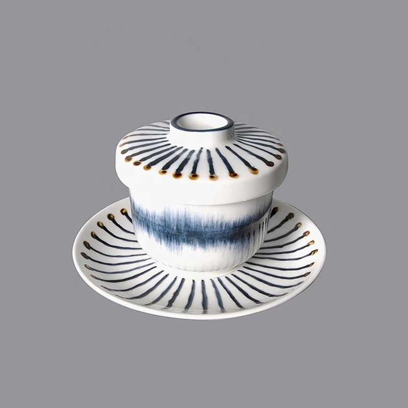 wholesale white unique pattern porcelain no handle ceramic tea cup and saucer set with lid