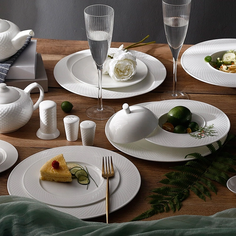 luxury modern bone china round white ceramic serving plate set dining serving plates for restaurant wedding