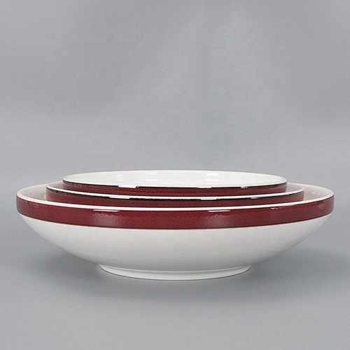 Manufacturer Nordic Round Red Glazed Deep Food Serving Ceramic Mixing Bowl