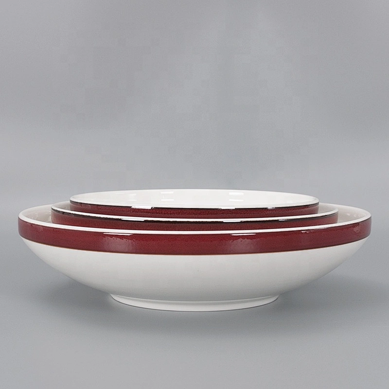 Manufacturer Nordic Round Red Glazed Deep Food Serving Ceramic Mixing Bowl