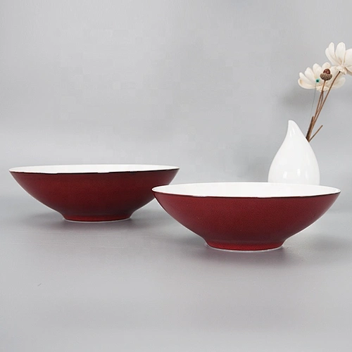 High Quality Cheap Round Red White Deep Soup Ramen Noodle Rice Ceramic Bowls Set