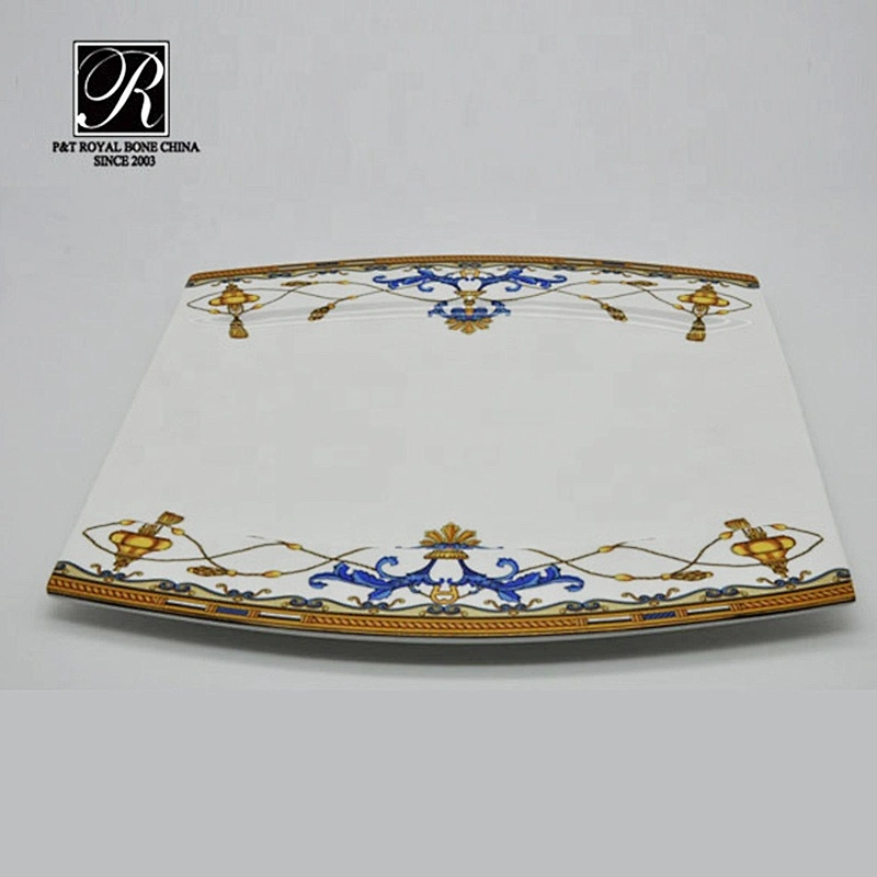 P&T Porcelain Manufacturer Customized Design Dinnerware Saudi Arabia Tableware Bone China Fancy Dinner Plates For Horeca