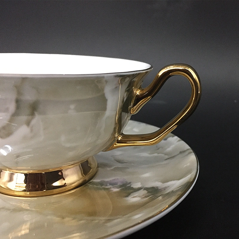 P&T Royal Ware bone china gold rim marble plate dinnerware sets luxury tableware ceramic dinner plates marble
