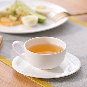 PITO Round Bone China Teacup White Ceramic Coffee Cup with Holder