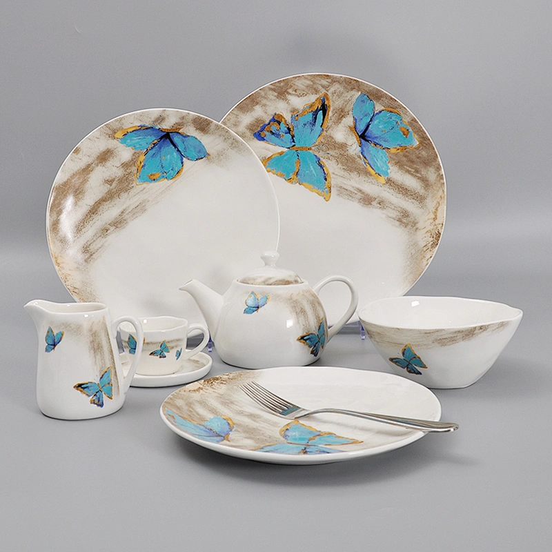 freeform white hotel catering restaurant butterfly pattern espresso coffee tea cup with saucer