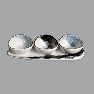 wholesale Porcelain Ceramic abalone shape  Dip Sauce Ramekins Appetizer Tapas bowl with long tray