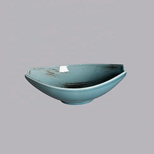 classic glossy blue porcelain boat olive shape fruit , salad , pasta serving gravy bowl