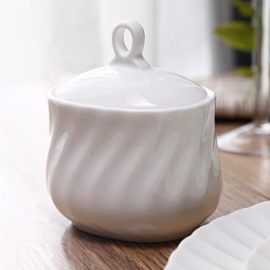 White Custom Design Ceramic Bone China Sugar Pot Sets