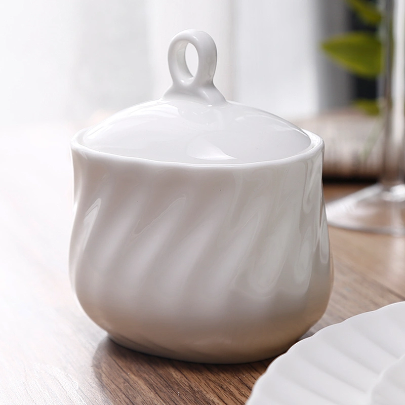 White Custom Design Ceramic Bone China Sugar Pot Sets