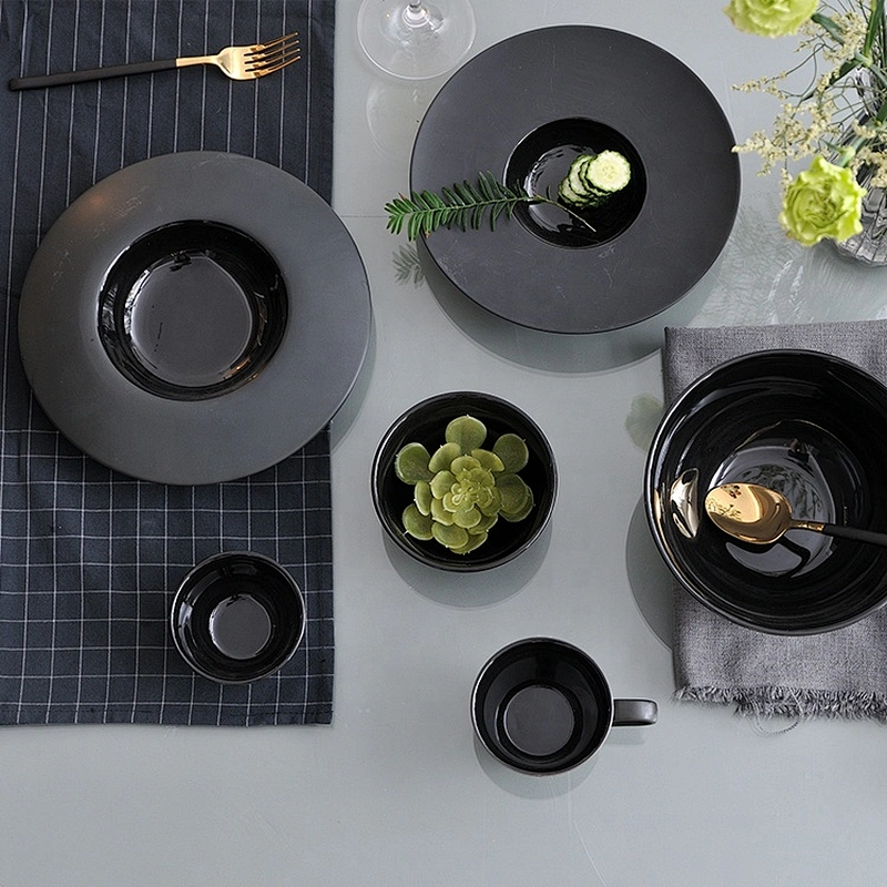 factory wholesale black deep porcelain hotel restaurant ceramic pasta plate