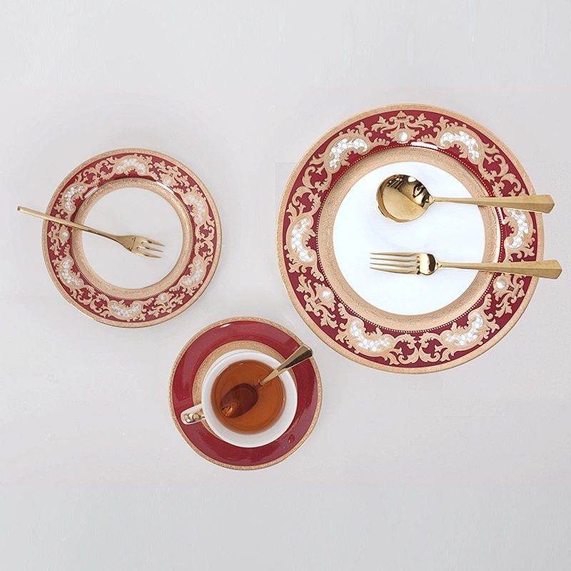 Royal ware bone china golden patterns plates New design embossed golden patterns dinner set