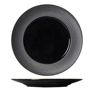 Free Sample Ceramic Porcelain Black Buffet Party Wedding Restaurant Dinner Plate with Gold Rim