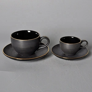 royal luxury gold rim black ceramic cup porcelain coffee set restaurant hotel catering coffee cup with saucer