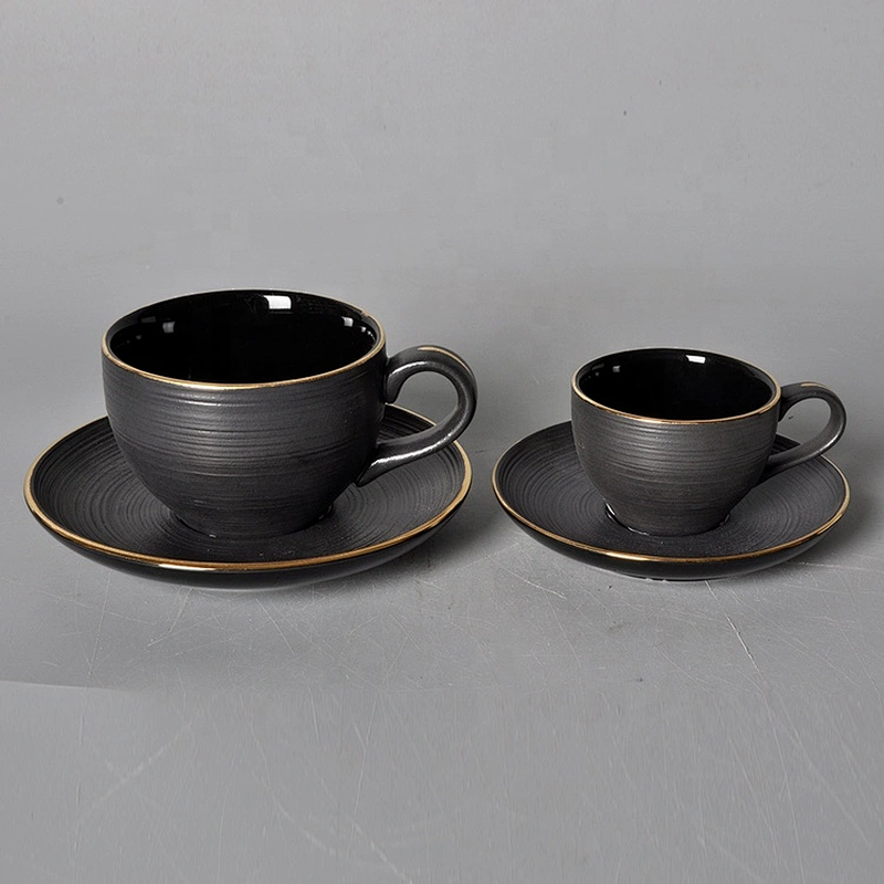 royal luxury gold rim black ceramic cup porcelain coffee set restaurant hotel catering coffee cup with saucer