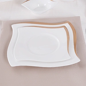 P&T Fantastic Style Wedding Event Bone China Dinner Plate, Dinner Plates Ceramic Set Luxury Gold Edge for Hotel