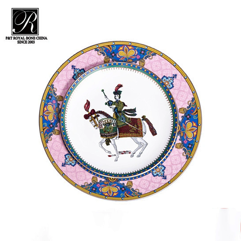 P&T Porcelain factory Horse decal dinnerware Pink style bone china plates