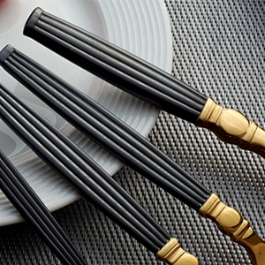 304 stainless steel cutlery , half black and half gold cutlery set