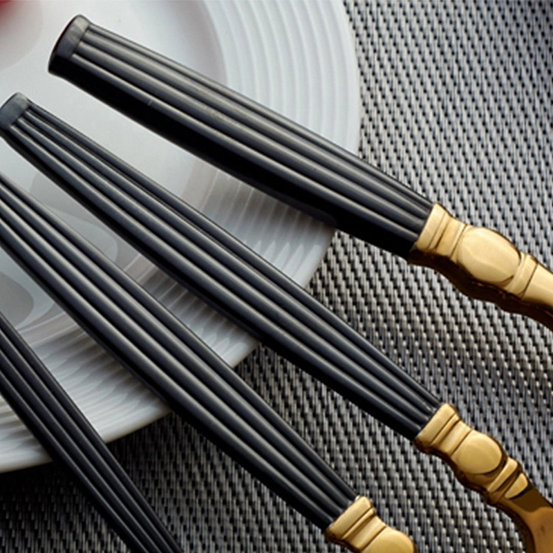 304 stainless steel cutlery , half black and half gold cutlery set
