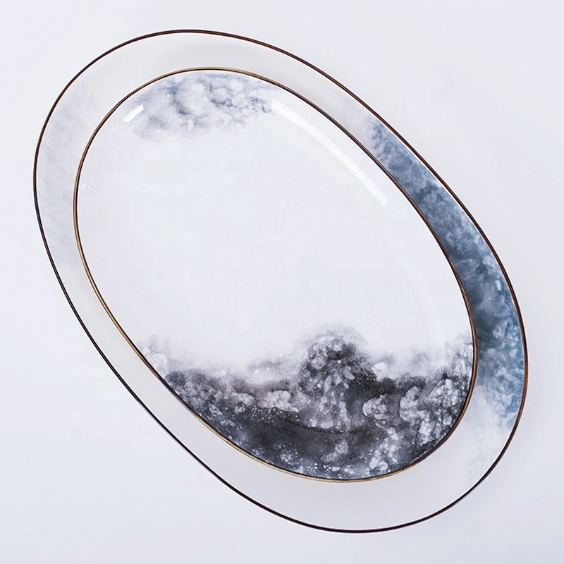 wholesale luxury modern oval hotel restaurant dining food ceramic porcelain serving plate