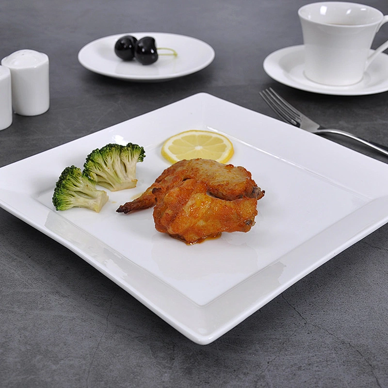 P&T ROYAL WARE 2020 New Design Hot Sale Smooth Grazed Square Porcelain Restaurant Hotel Plates 8 inch Plate Side Plate