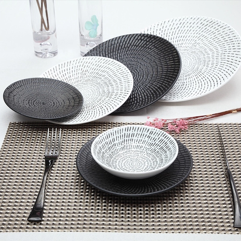 european style black ceramic commercial dinner plates used in restaurant