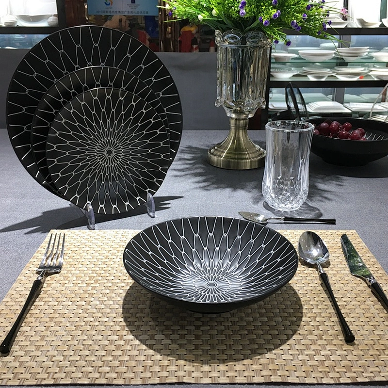 black round porcelain kitchen ceramic dinner plate set dishes dinner plates geometric