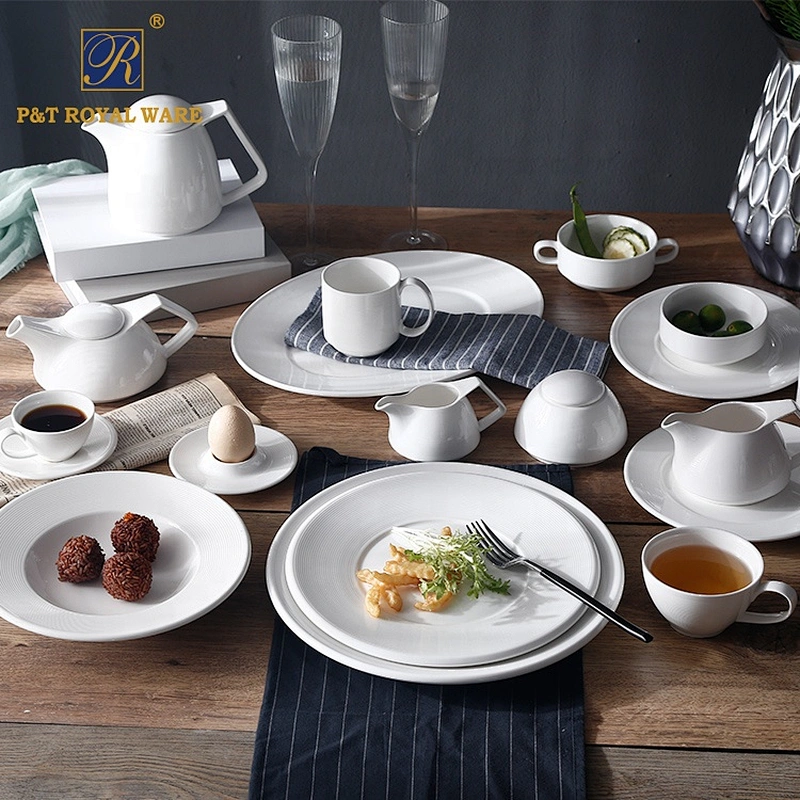 P&T Porcelain Factory Hotel Tableware Round Ceramics Dinnerware White Catering Table Plates Crokery Plates For Banquet Buffet