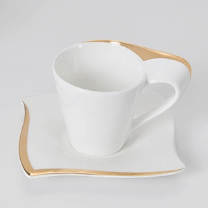 Unique Ceramic Coffee Cup Tea Cup with Soucer Bone China,5 Star Hotel Supply Wholesale White And Gold Tea Cups