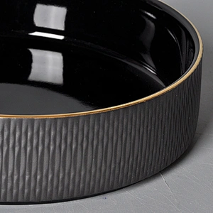 unique matte black porcelain catering hotel straight edge flat bottom bowl
